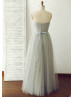 Convertible Silver Gray Tulle Pleated Elegant Bridesmaid Dress
